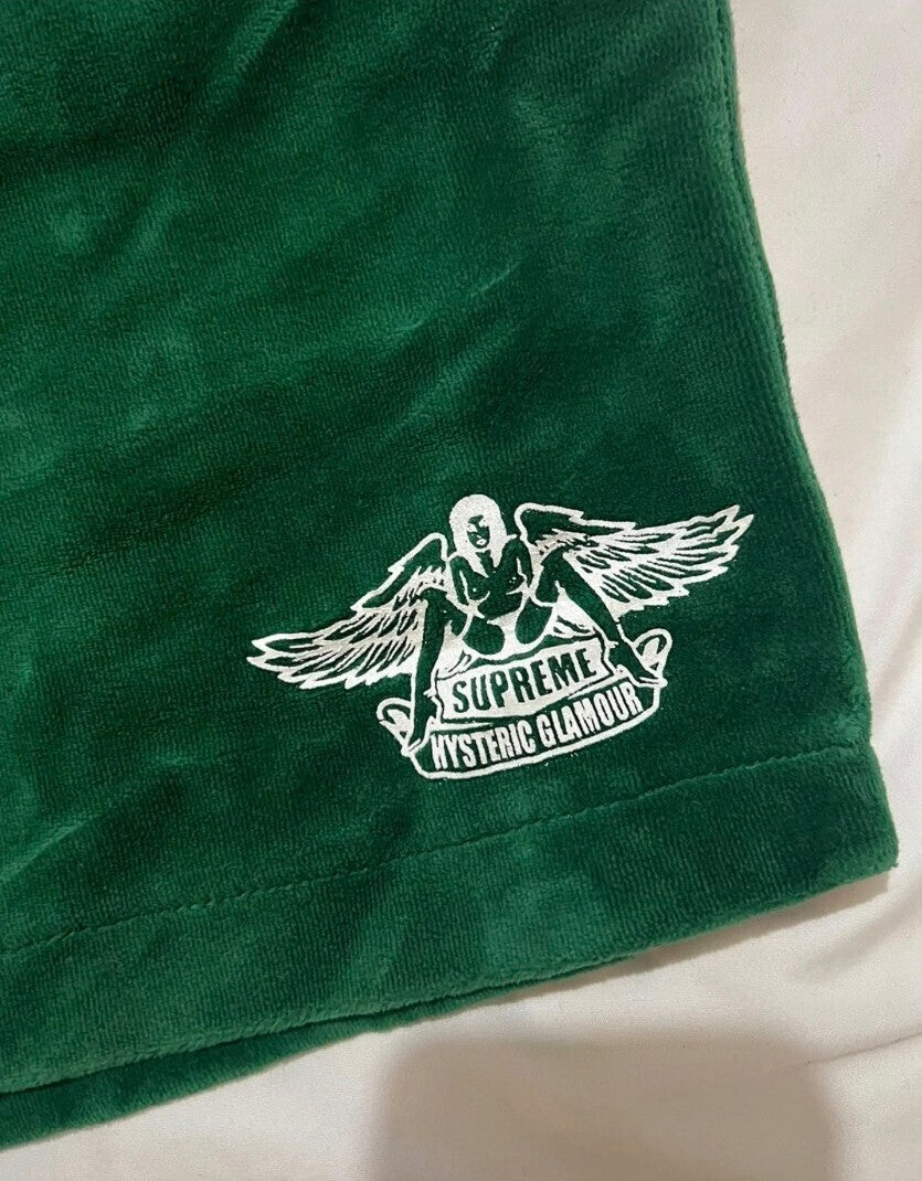 SS21 Supreme x Hysteric Glamour Pantalón corto de terciopelo verde Talla XL