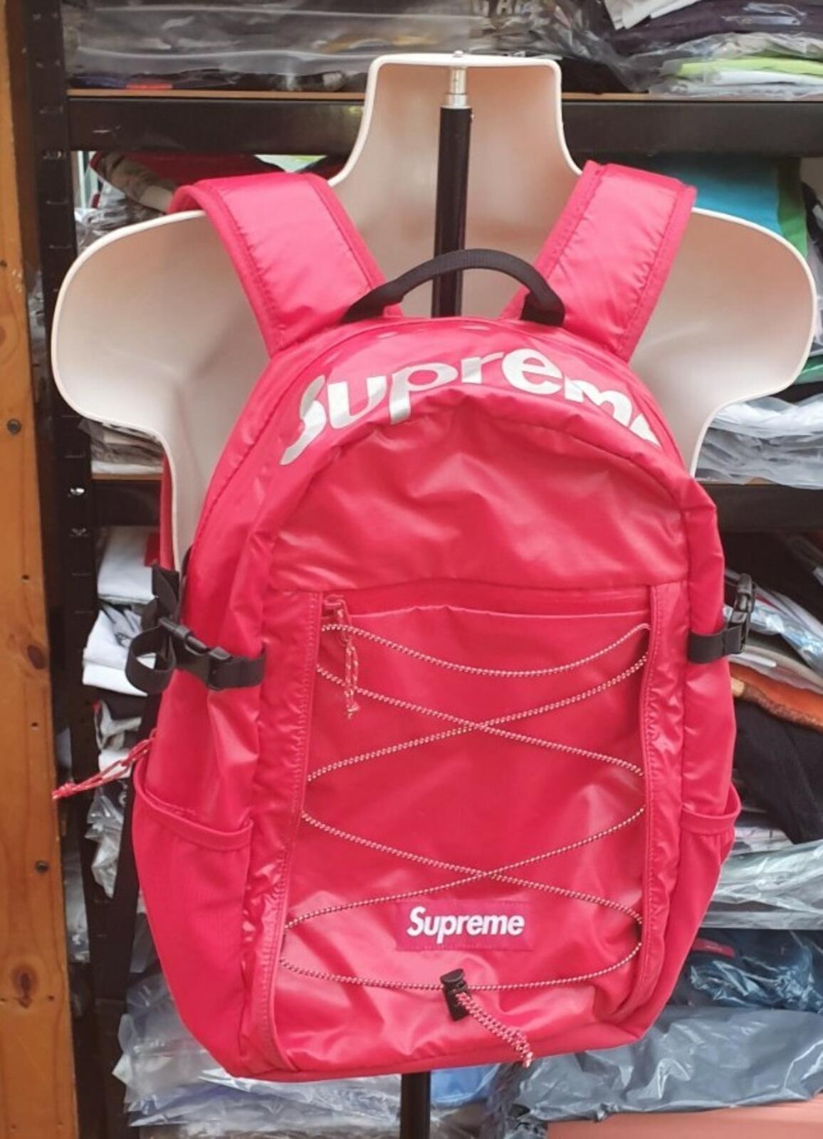 FW17 Supreme red backpack Cordura Fabric box logo Reflective text Rucksack