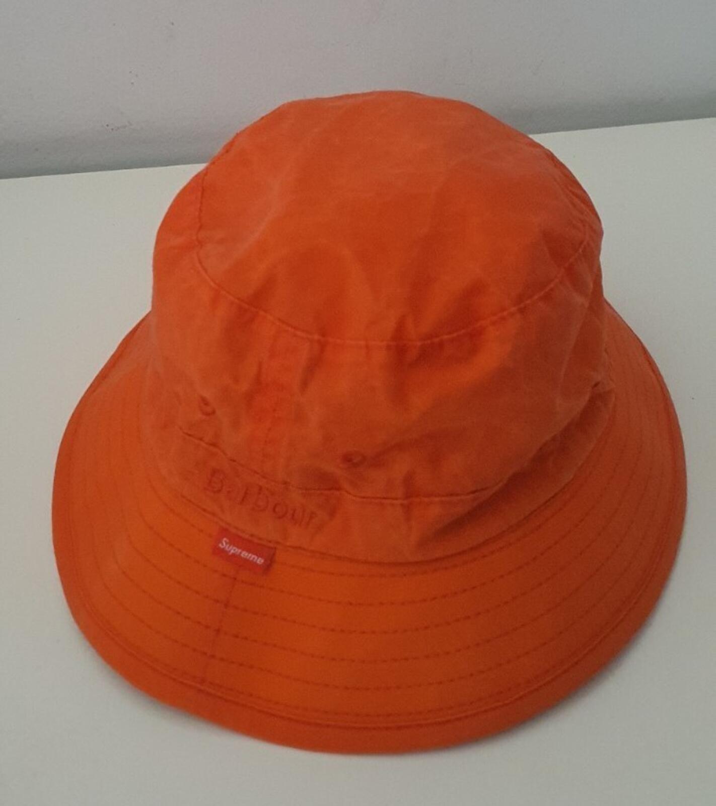 SS20 Supreme x Barbour Waxed Cotton Crusher Orange Bucket Hat Wasserabweisend M