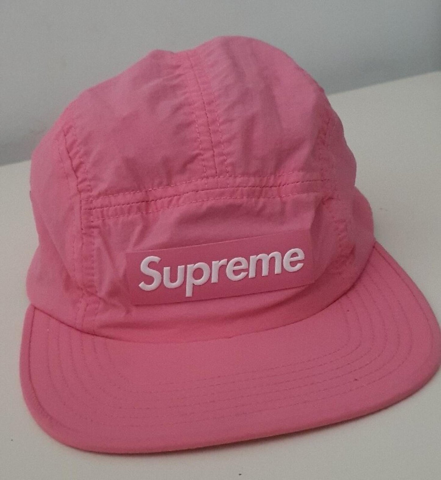 SS18 Supreme Raised Logo Patch Camp Cap Pink Nylon Hat Box Logo S/M Small Medium