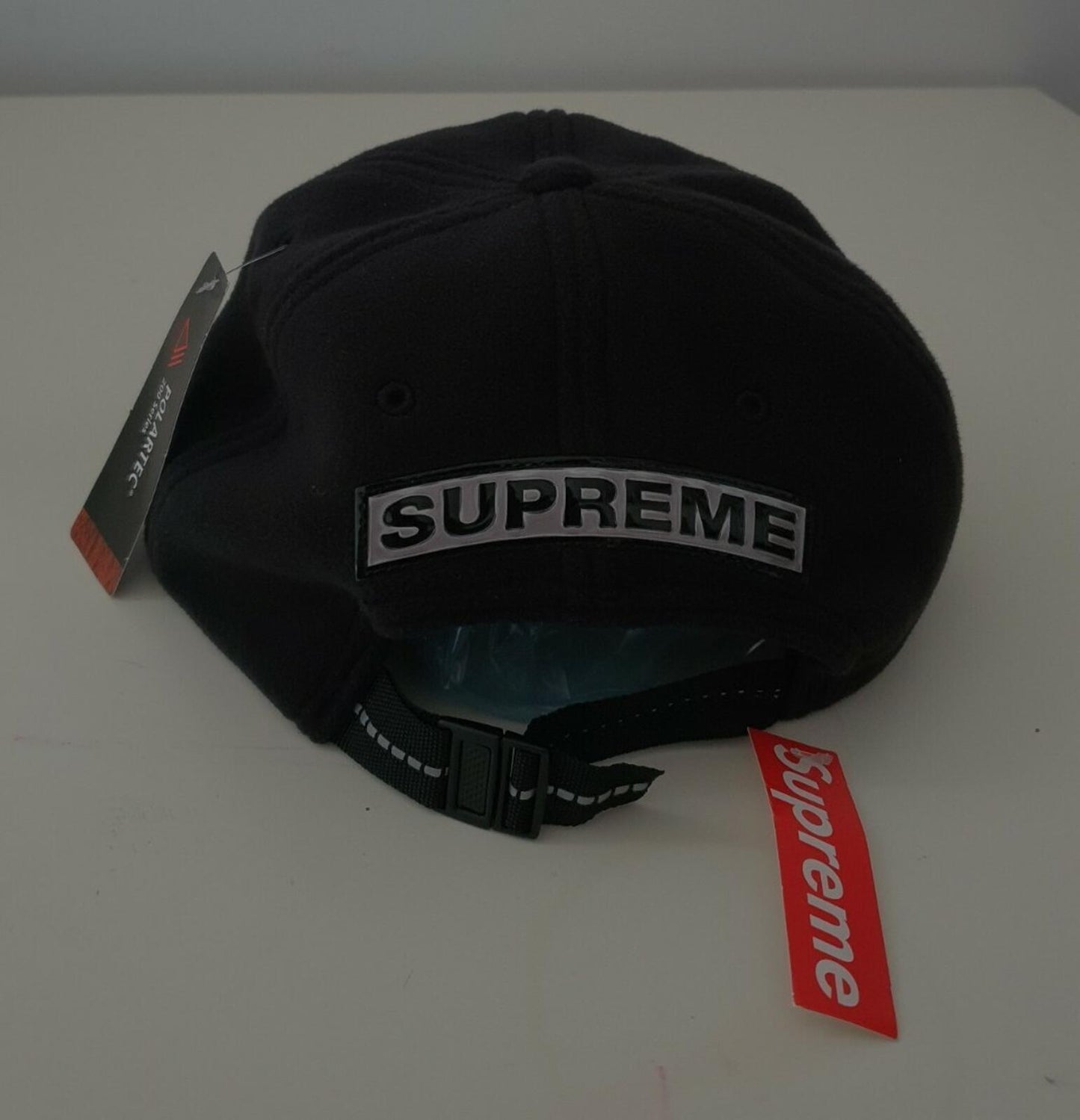 FW16 Supreme Polartec Fleece 6-panel black hat cap Reflective patch New with tag