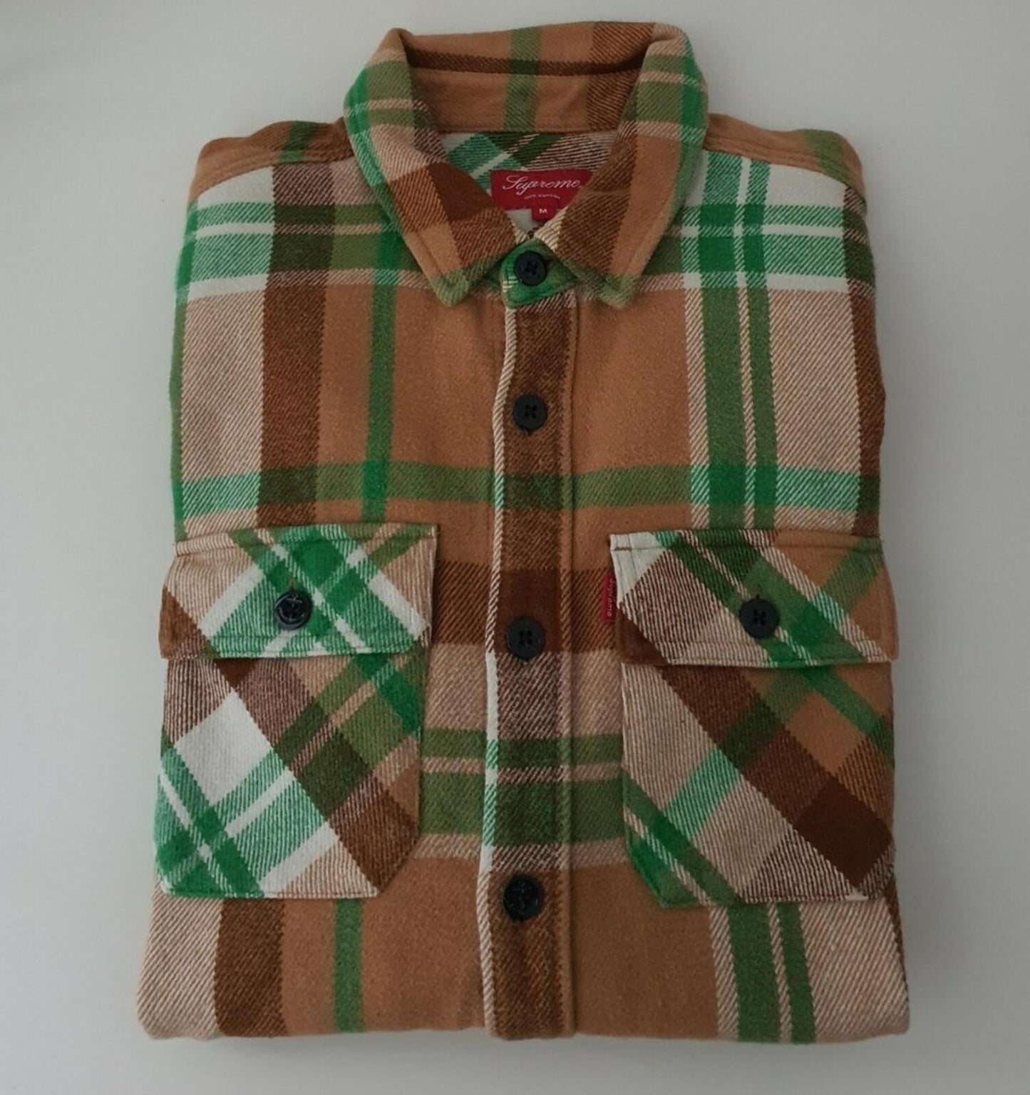 FW14 Supreme Heavyweight Plaid Flannel Hemd braun grün M mittelschwer Vintage
