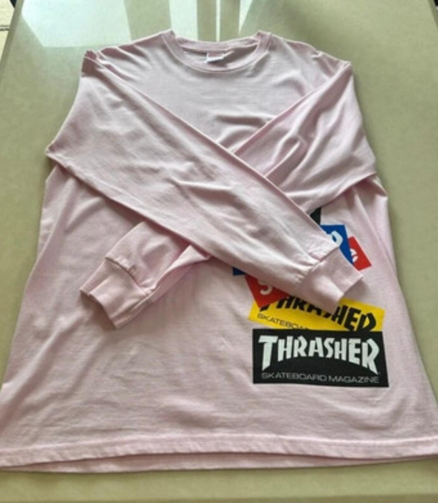 FW21 Supreme x Thrasher Multi Logo L/S tee t-shirt Light pink L Large