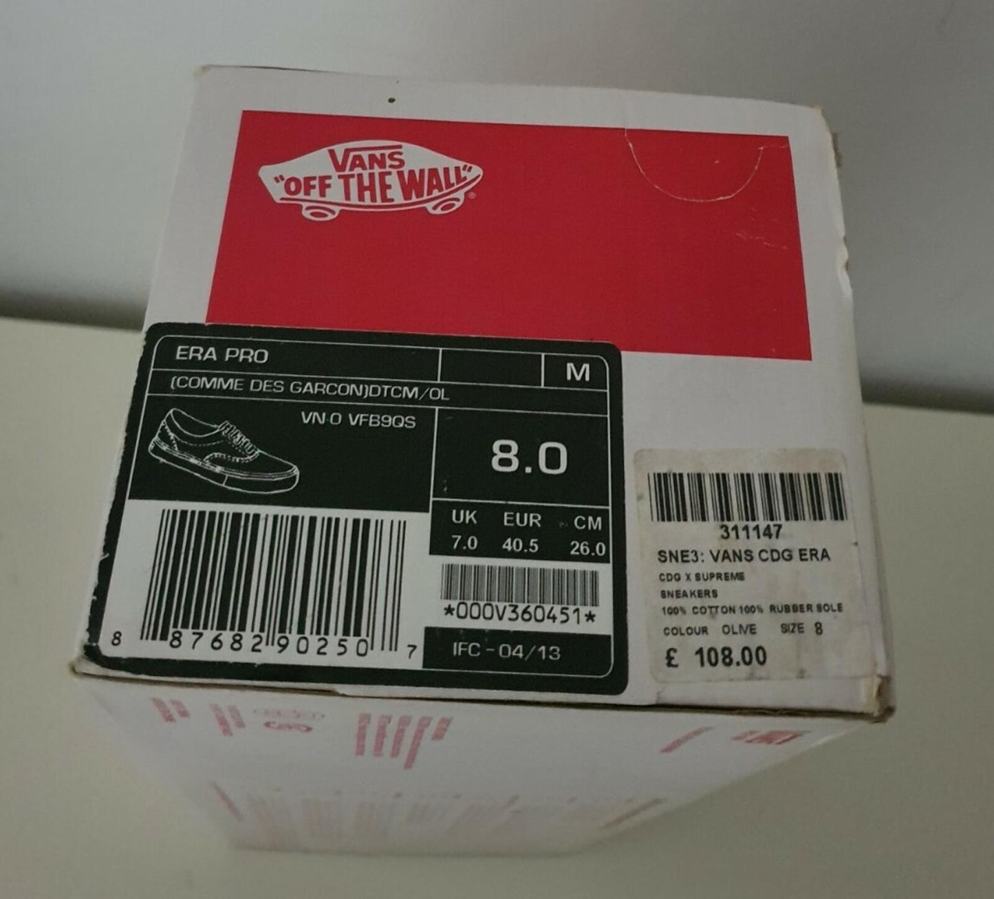 SS13 Supreme x Vans x Comme Des Garcons CDG Era Pro Talla US 8 UK 7 EU 40.5 oliva Rara