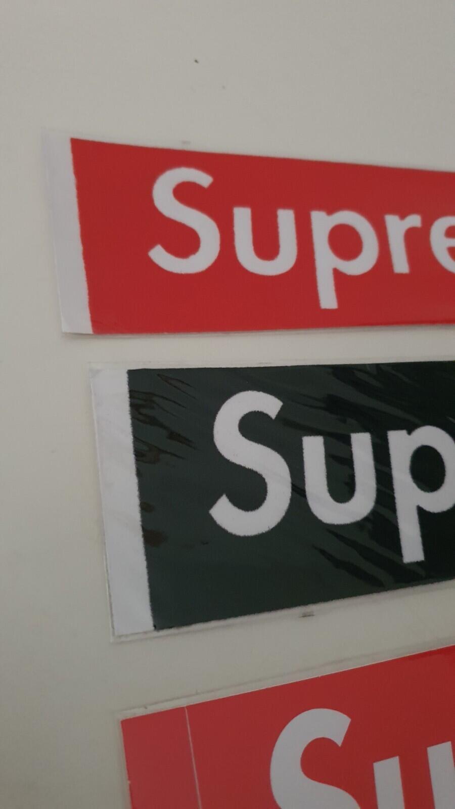 2x FW17 Supreme Velvet box logo stickers ( black & red ) in plastic sleeves