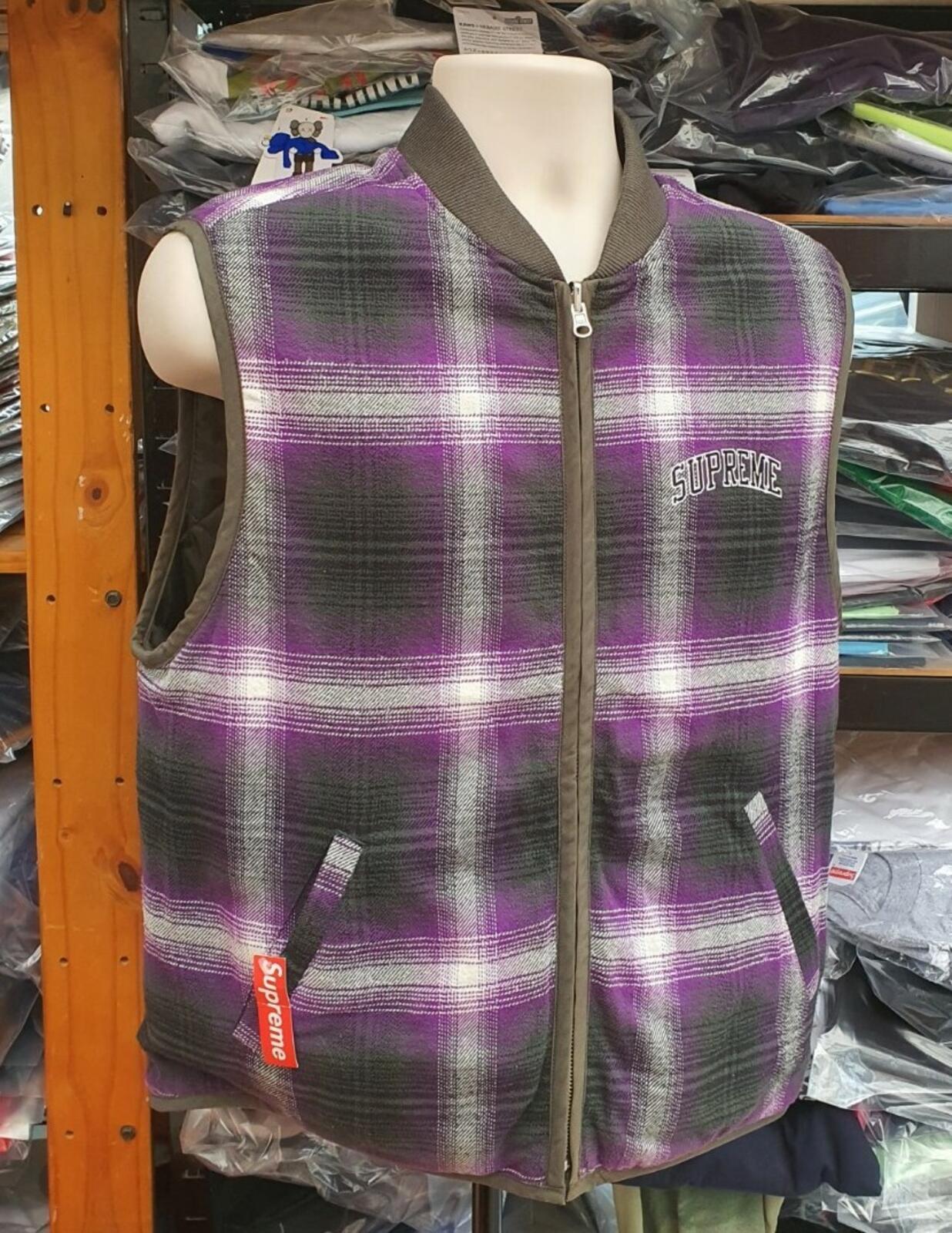 FW17 Supreme reversible shadow plaid vest dark green/ purple Medium New with tag