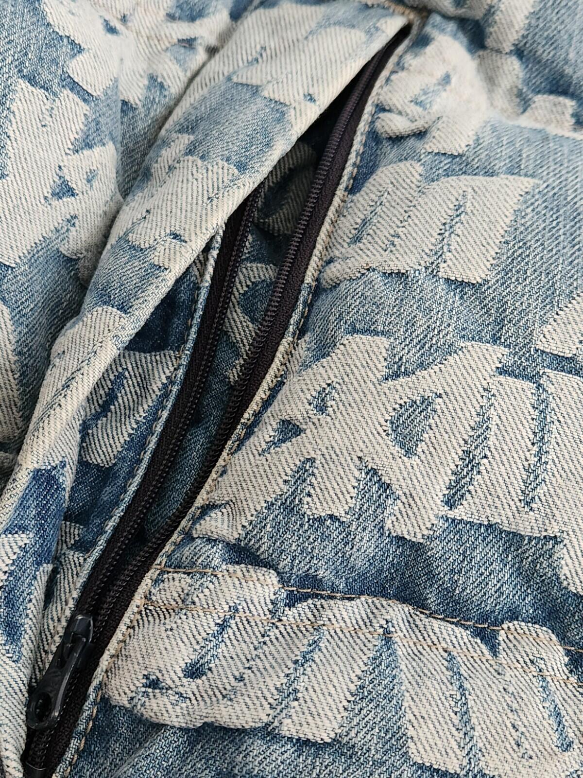 SS22 Supreme Fat Tip Jacquard Denim Puffer Jacket Blue Size S