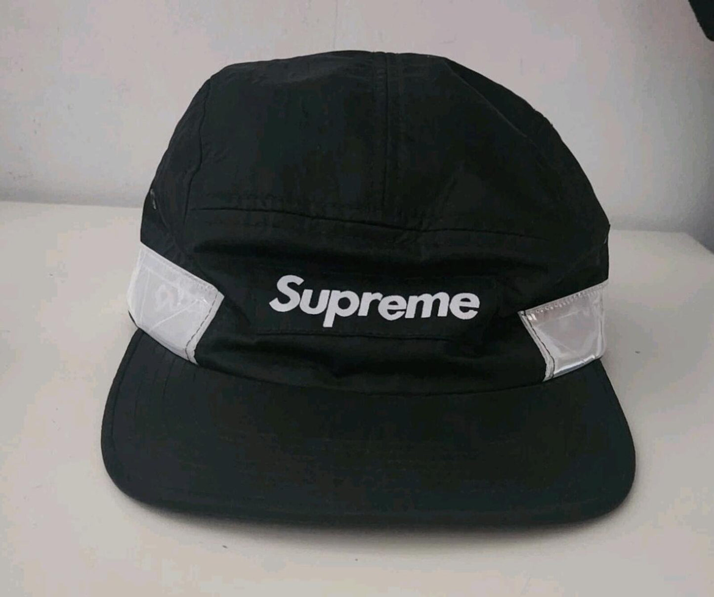 SS14 Supreme Reflective Stripe Camp Cap Black Hat Box logo Made In U.S.A