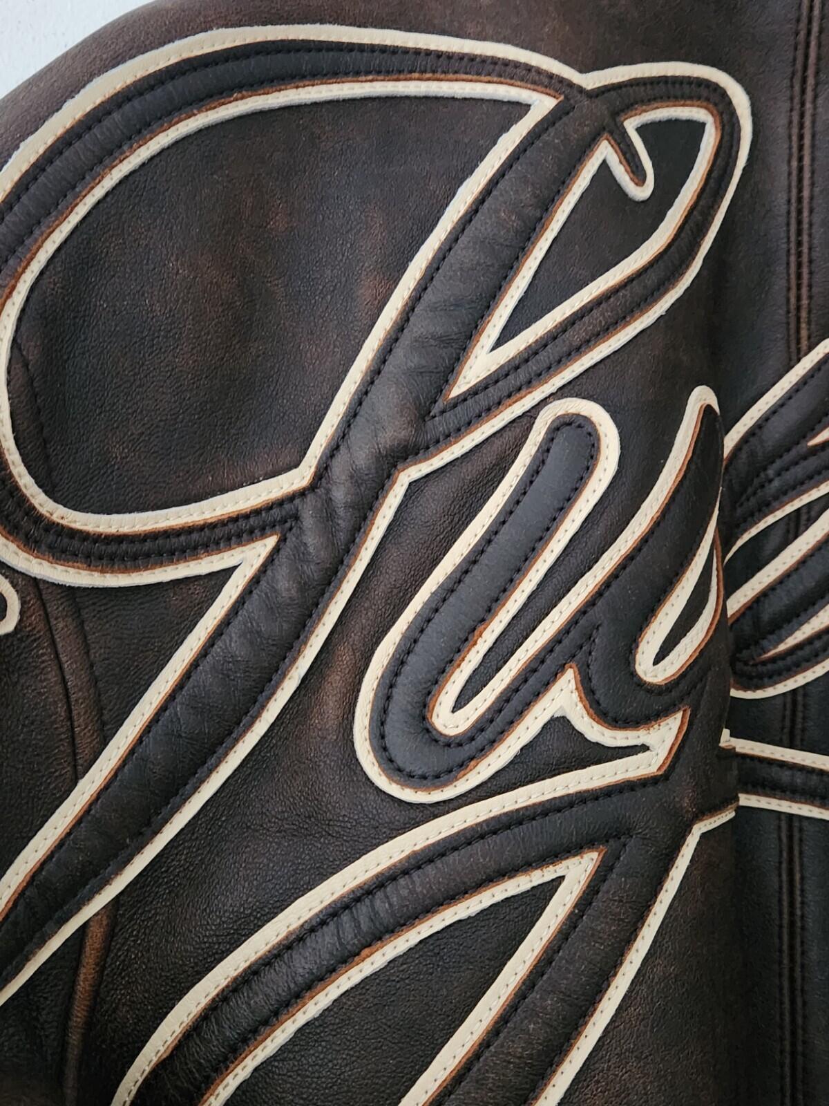 SS19 Supreme Leather Varsity Jacket L black Lambskin Brown Coat Satin Lining