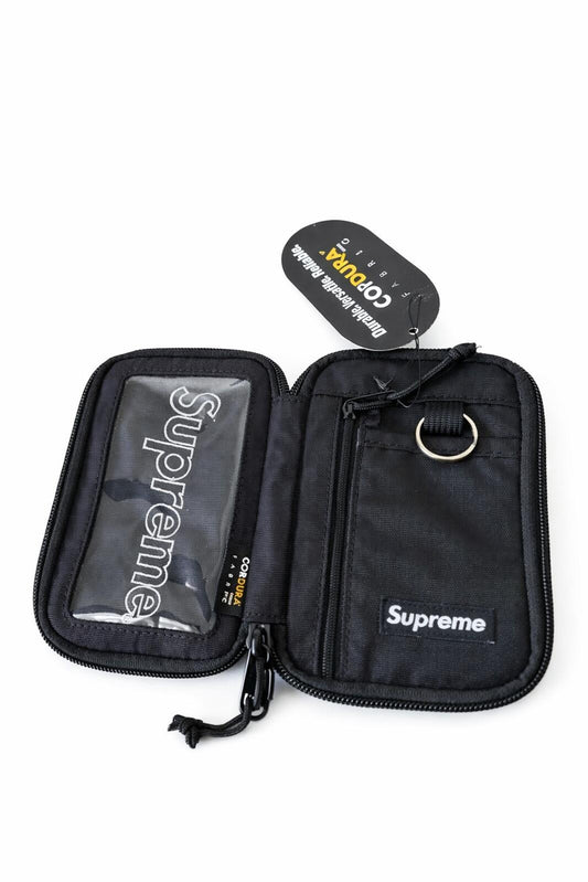 FW19 Supreme bolso pequeño con cremallera negro de nylon Cordura, resistente al agua, cartera nueva