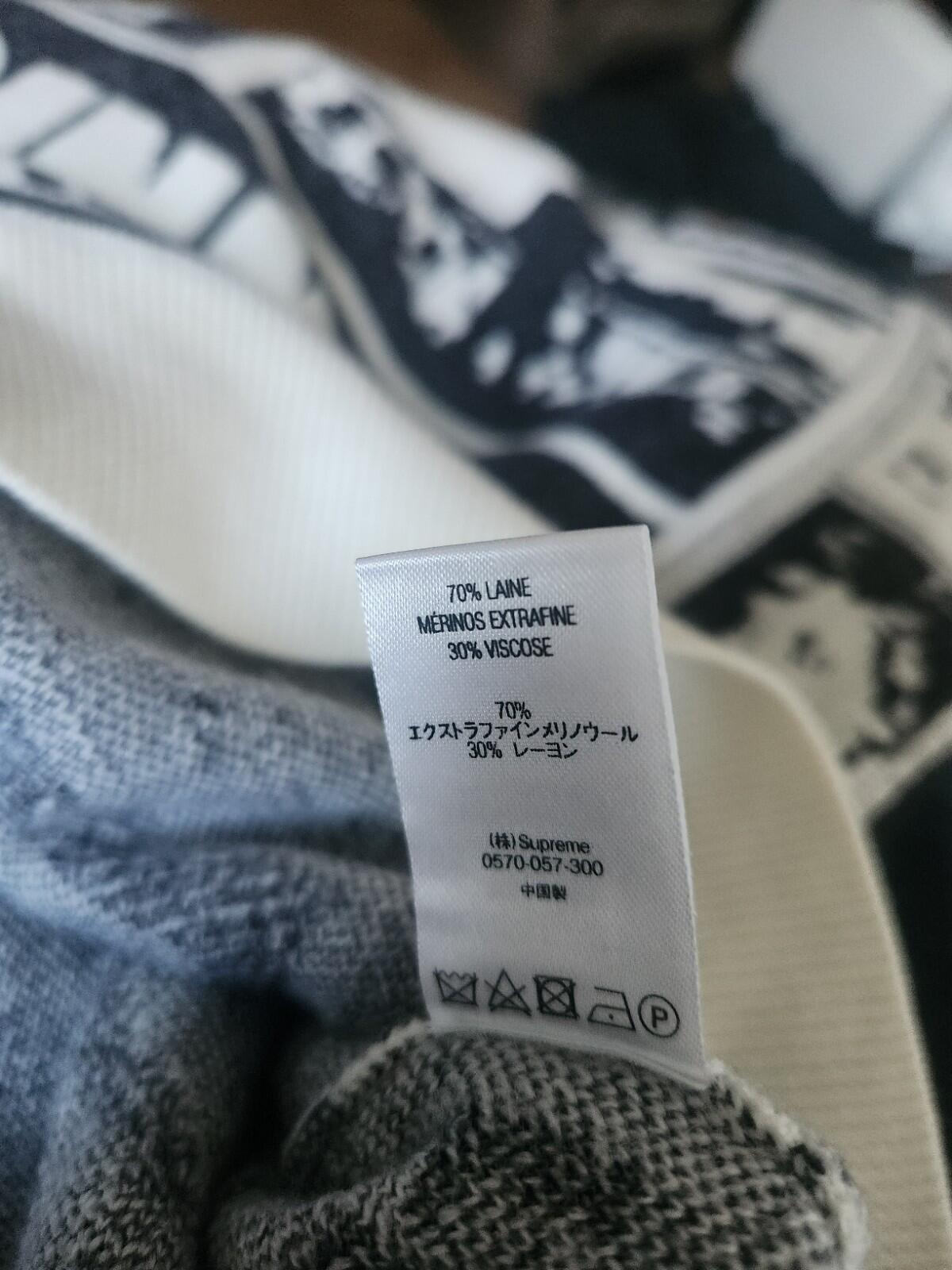 FW18 Supreme Newsprint Pullover Merinowolle Weiß Größe S