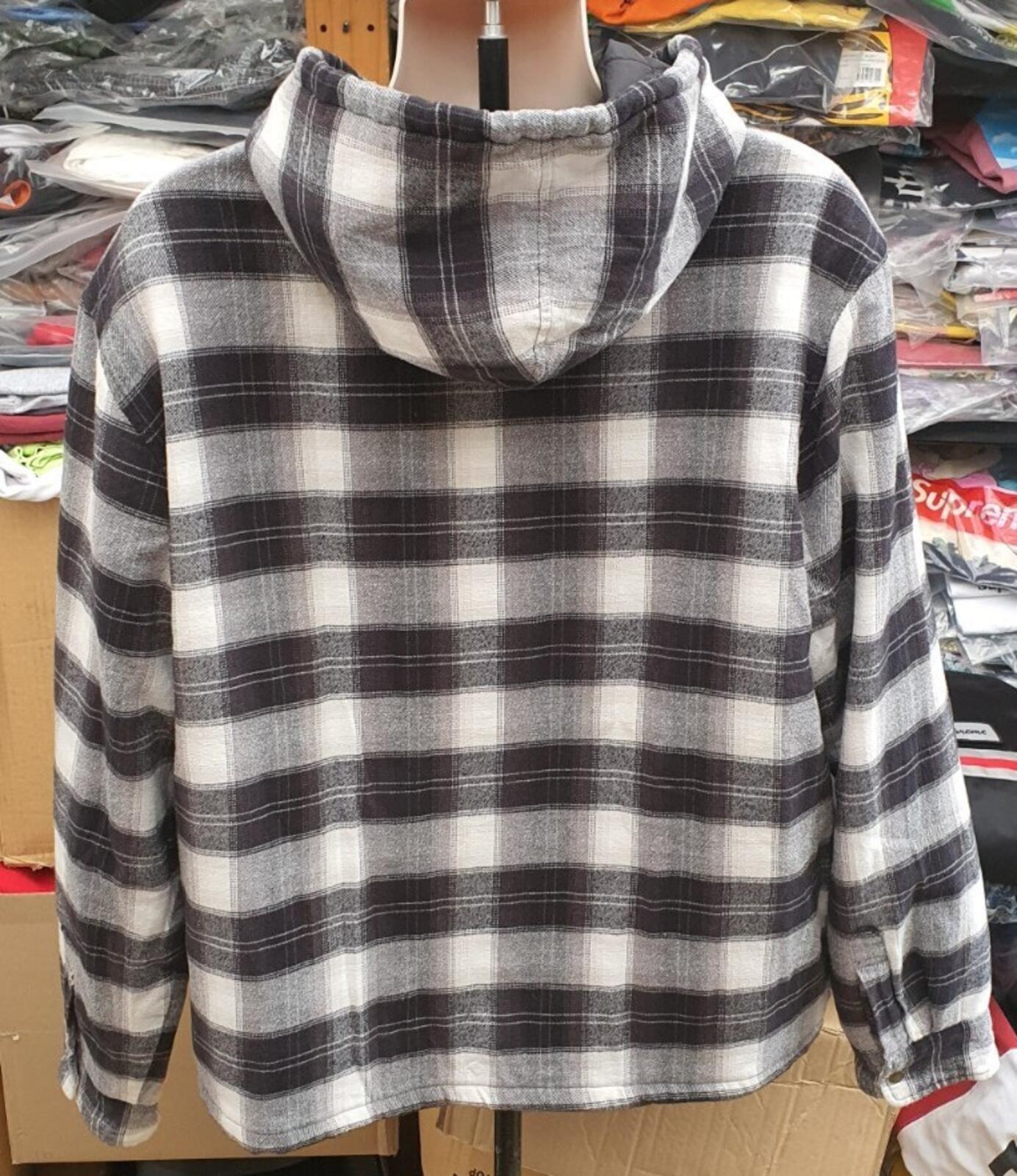 FW19 Supreme Quilted Hooded Plaid Shirt Black Size XL