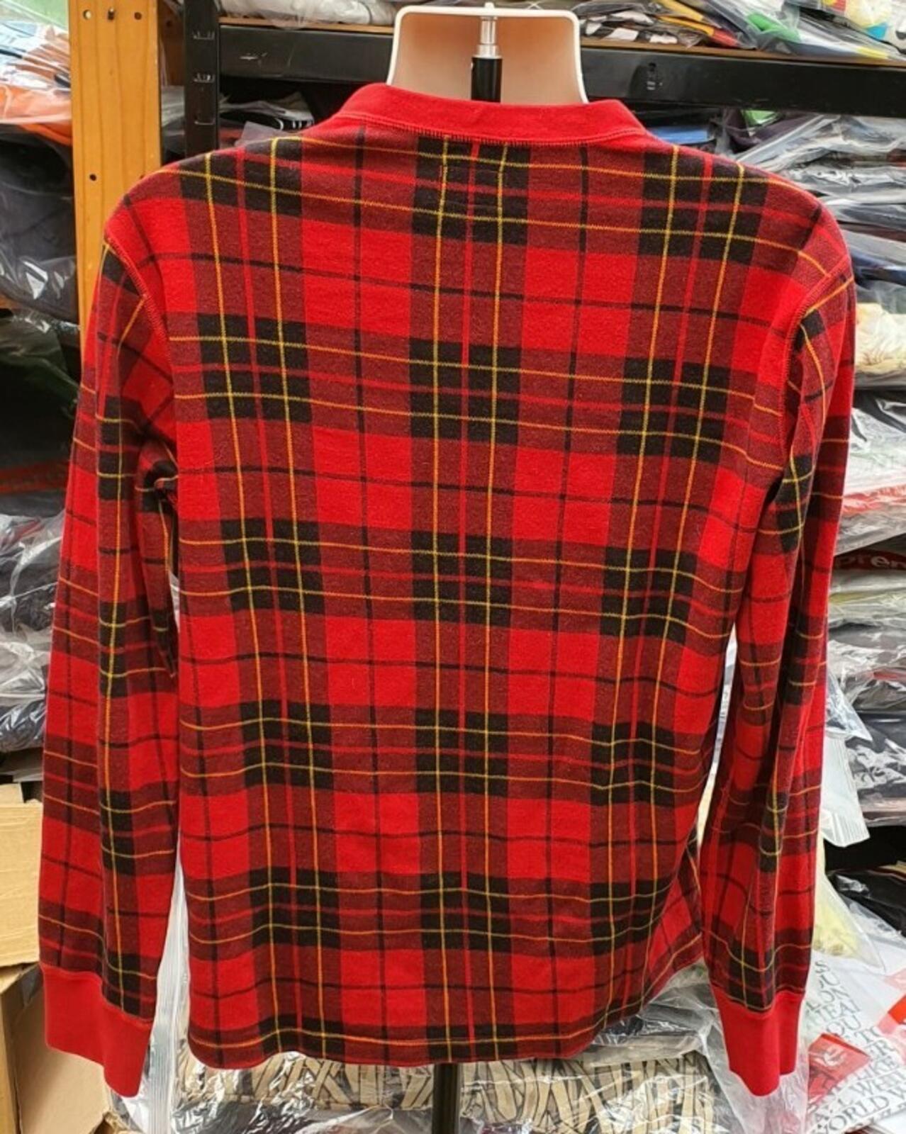 FW14 Supreme Tartan Henley L/S Top Red Plaid Size M