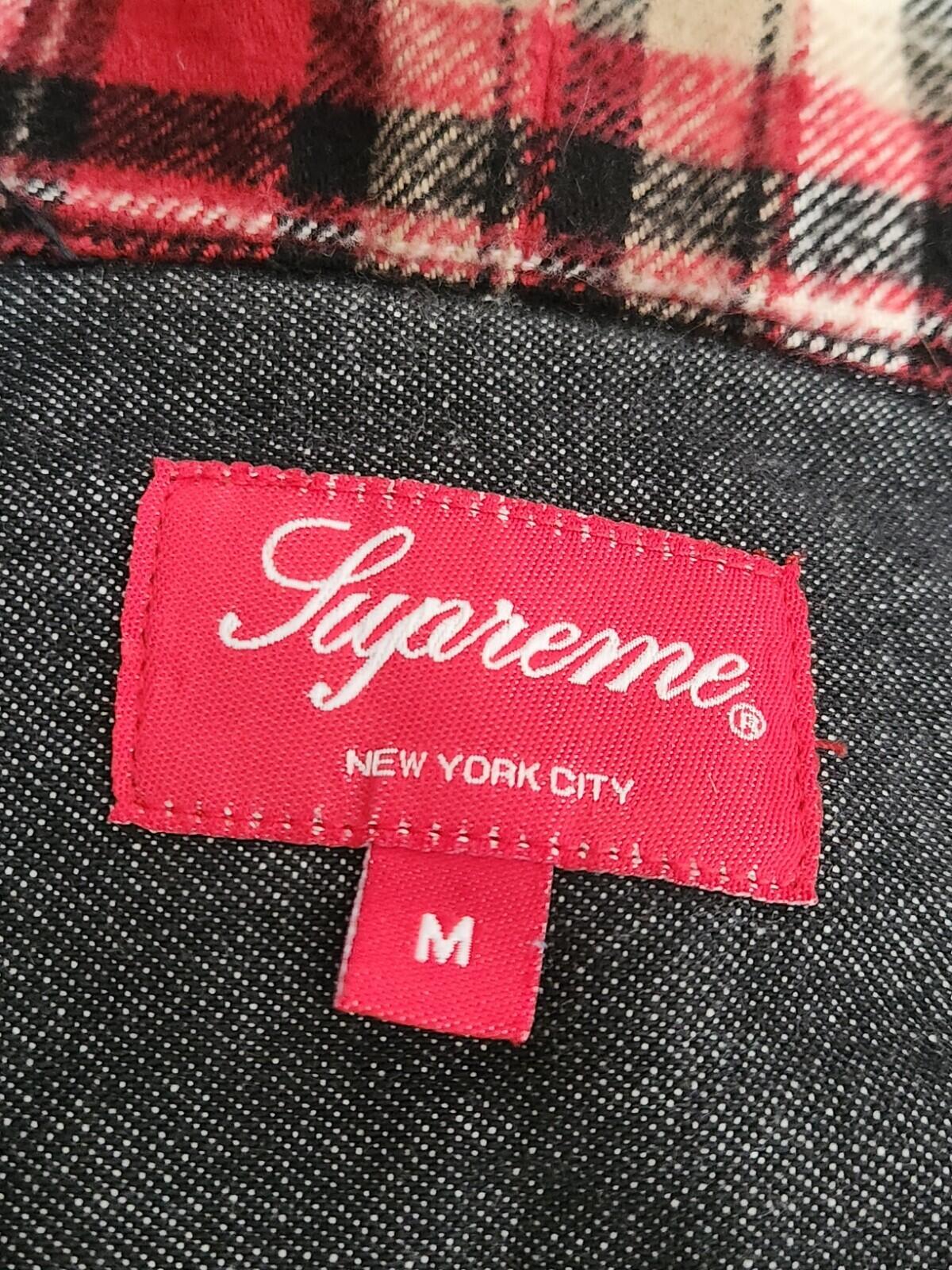 FW13 Supreme Hooded Plaid Denim Shirt Indigo Size M