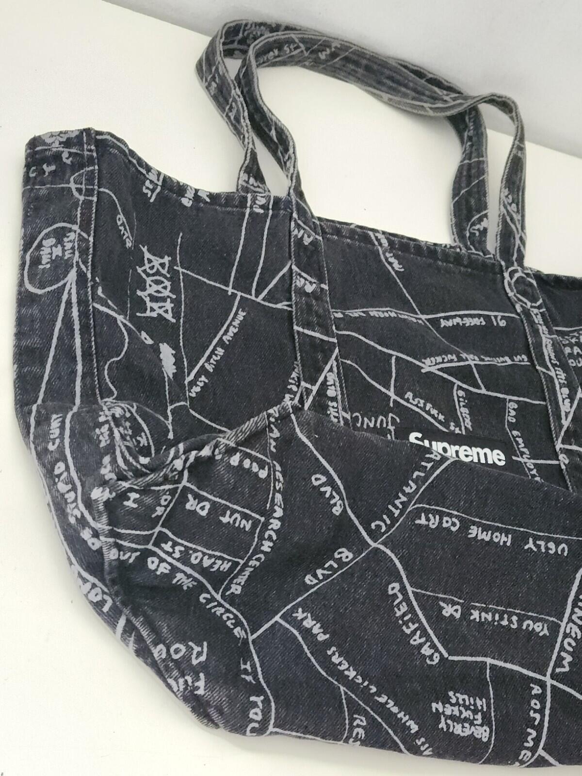 SS19 Supreme Gonz Map Denim Tote Cotton Artwork By Mark Gonzales Black Bag