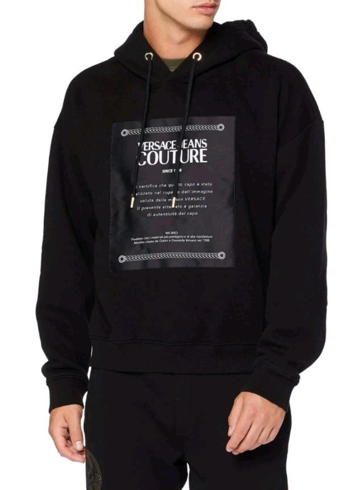 Versace Jeans Couture Label Hoodie Black Hooded Sweatshirt Size M Medium