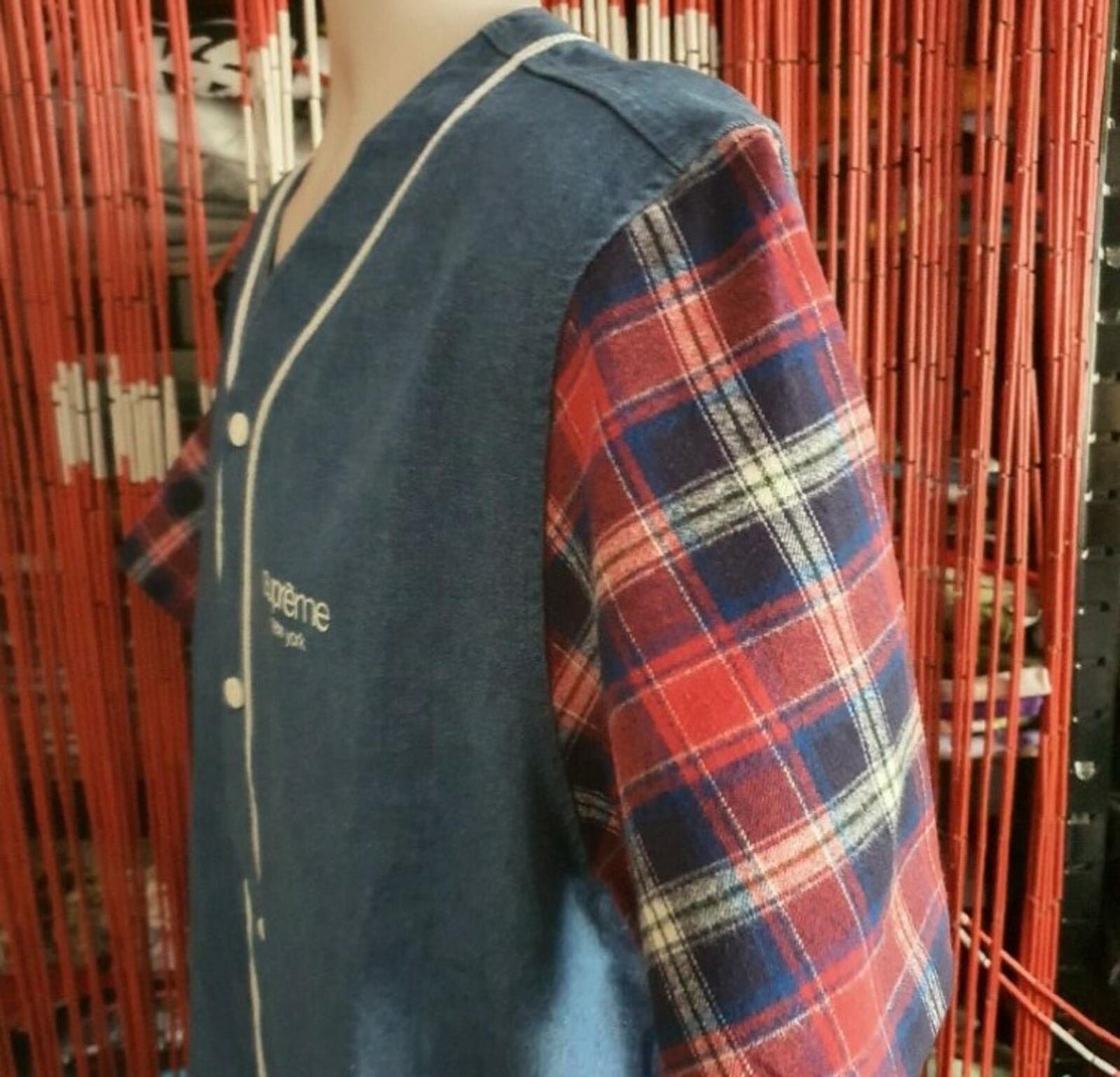 SS14 Supreme Baseball Denim Flannel S/S Shirt size L