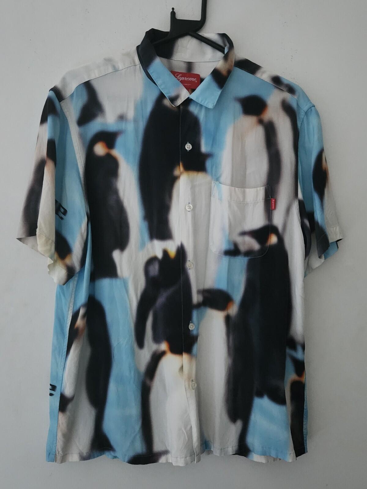 FW20 Supreme Penguin Rayon S/S Shirt Blue Size M