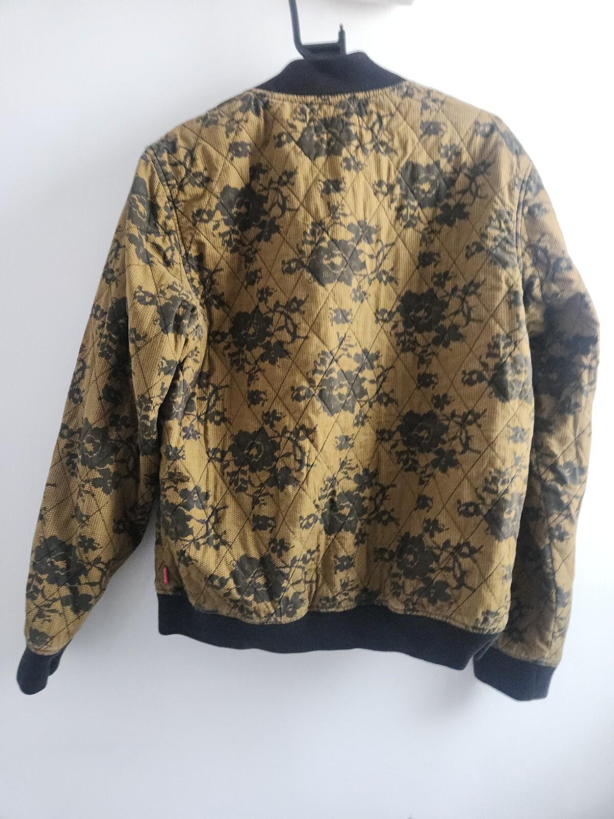 SS17 Supreme Quilted Lace Bomber Jacket Dark Gold Floral Lining Embroidered Logo