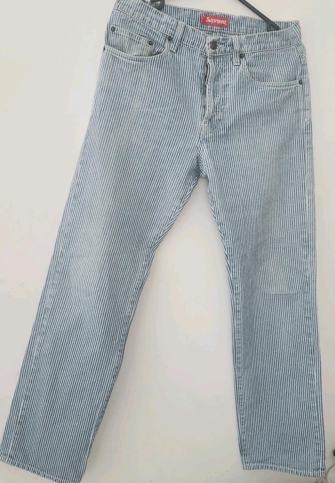 FW17 Supreme washed regular jeans Size 30 W30 L30 star denim trousers pinstripe
