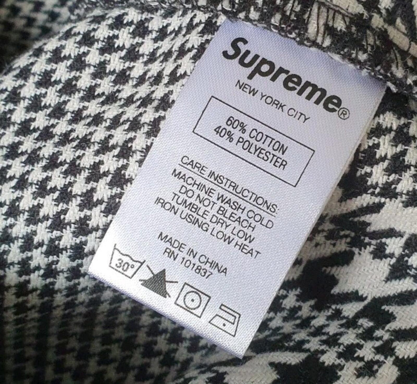 FW20 Supreme Black houndstooth work pant size 32 trousers pants W32 L32