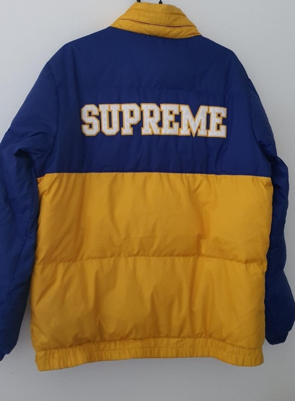FW14 Supreme reversible Puffy Jacket yellow blue XL duck down puffer Vintage