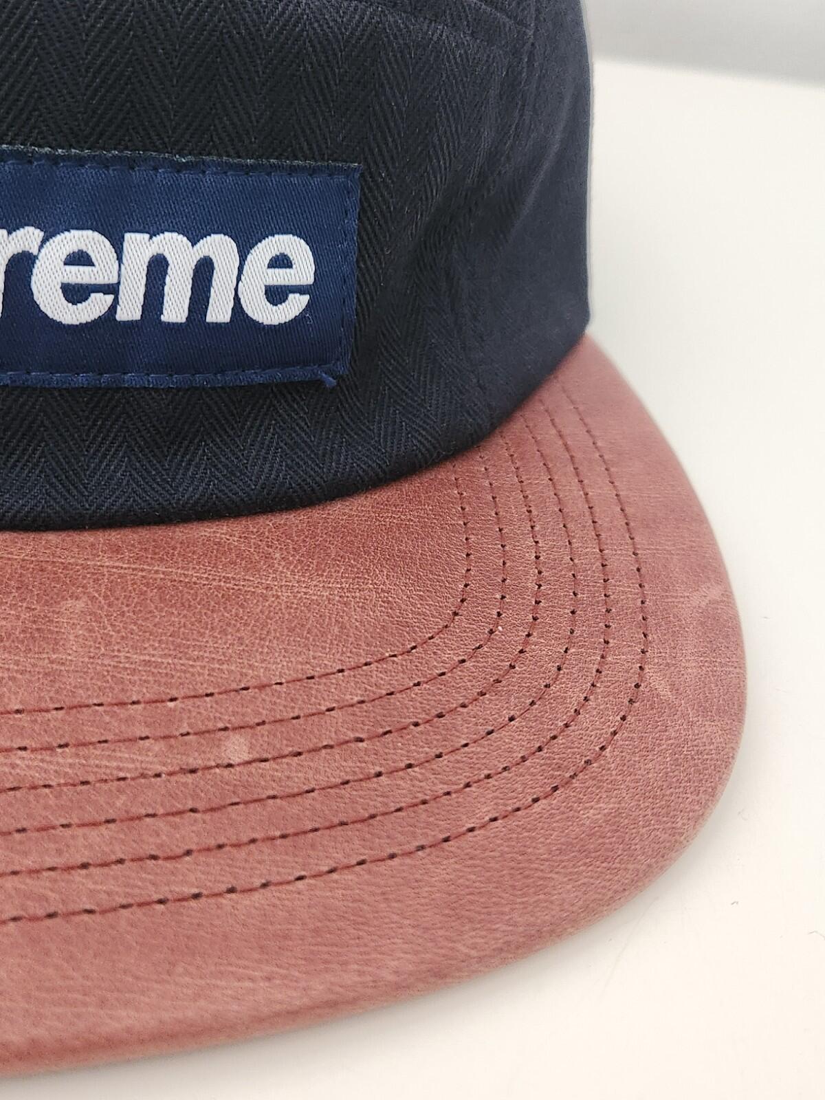 SS12 Supreme Herringbone Leather Camp Cap Navy Hut Vintage Sehr Selten 2012