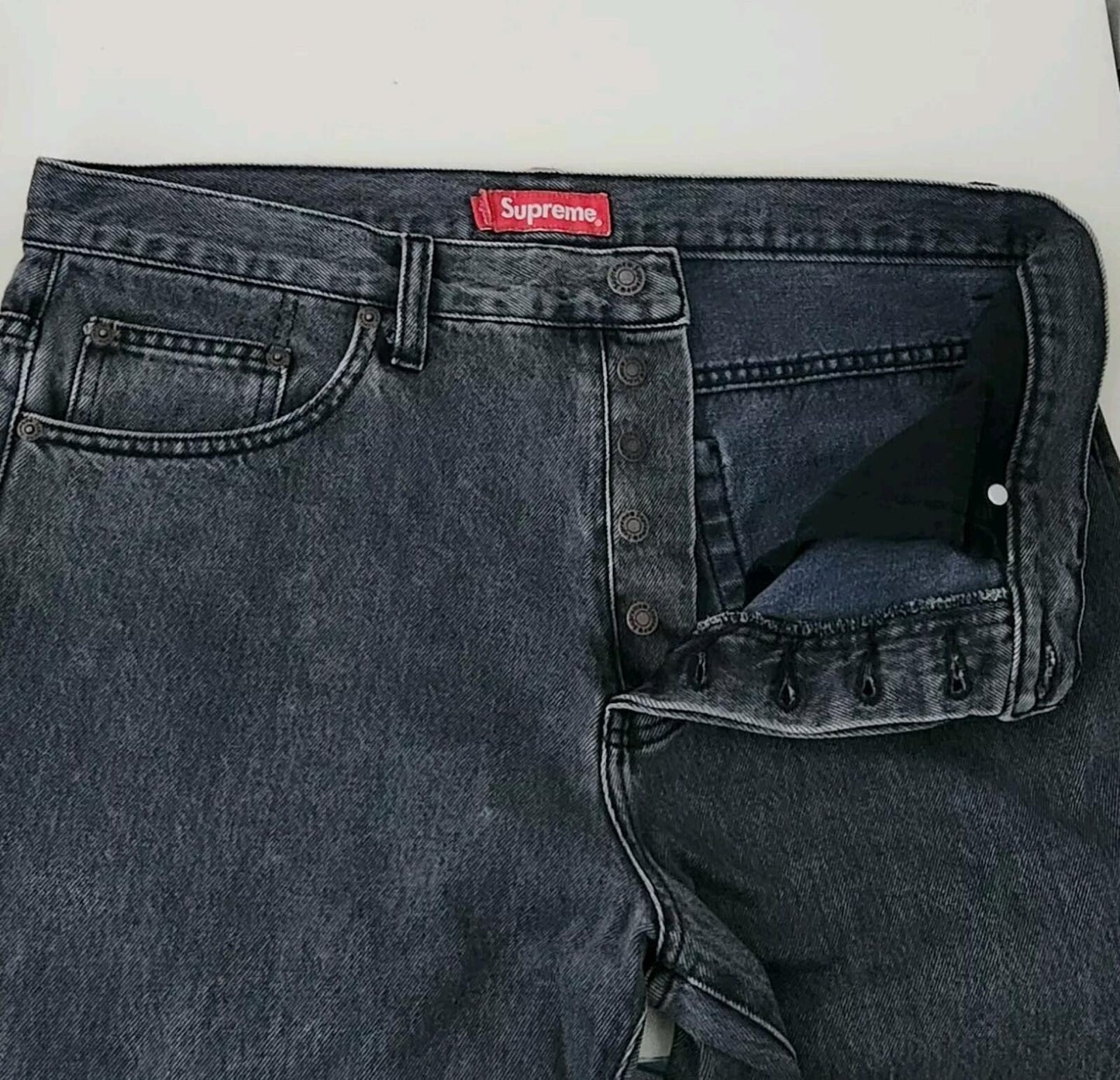 FW21 Supreme washed regular jeans size 34 blue W34 L32 star denim Black Trousers