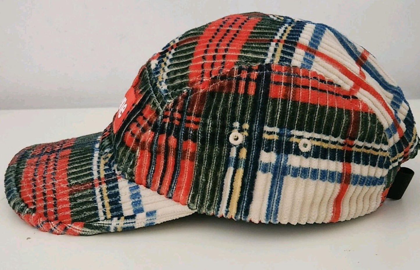 SS22 Supreme Corduroy Camp Cap Plaid Hat Box logo