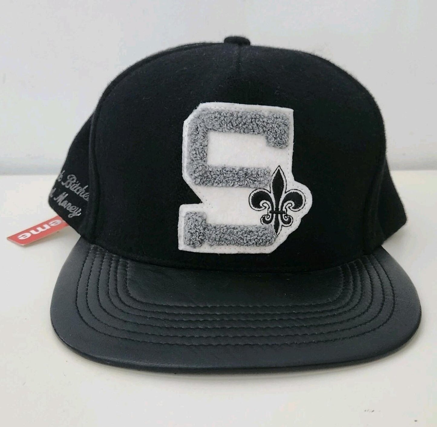 FW12 Supreme F uck B itches Get Money Wool 5-panel Leather Cap Black Hat FBGM