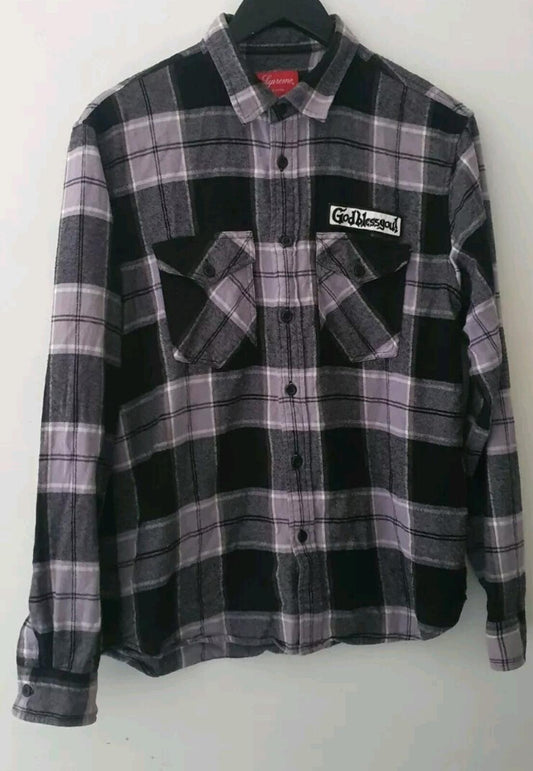 FW17 Supreme God Bless kariertes Flanellhemd Schwarz Größe M Medium Blessed