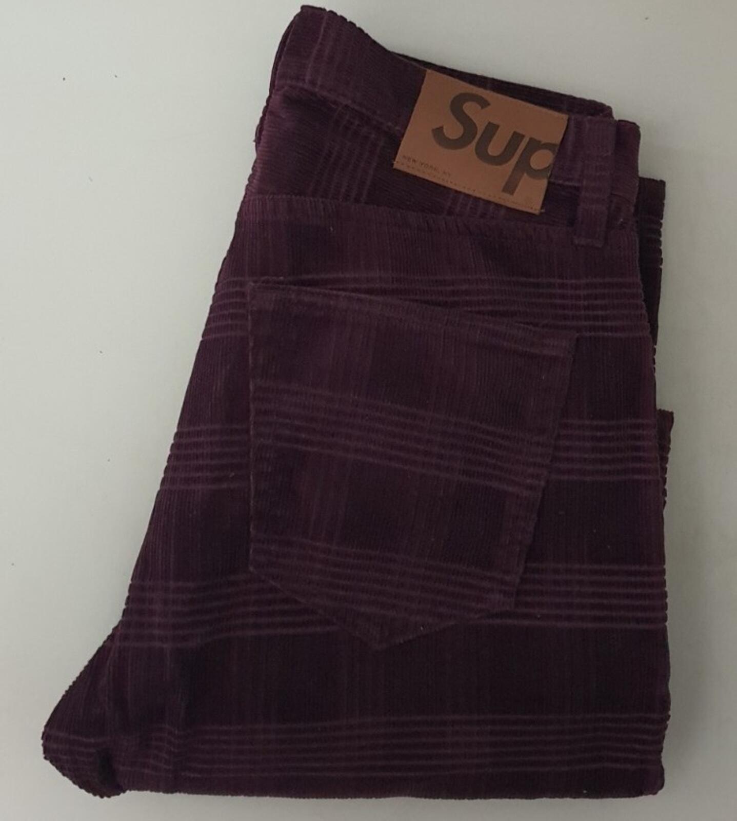 FW14 Supreme Plaid Cord 5 Pocket Pant Burgundy Size 30 W30 L30