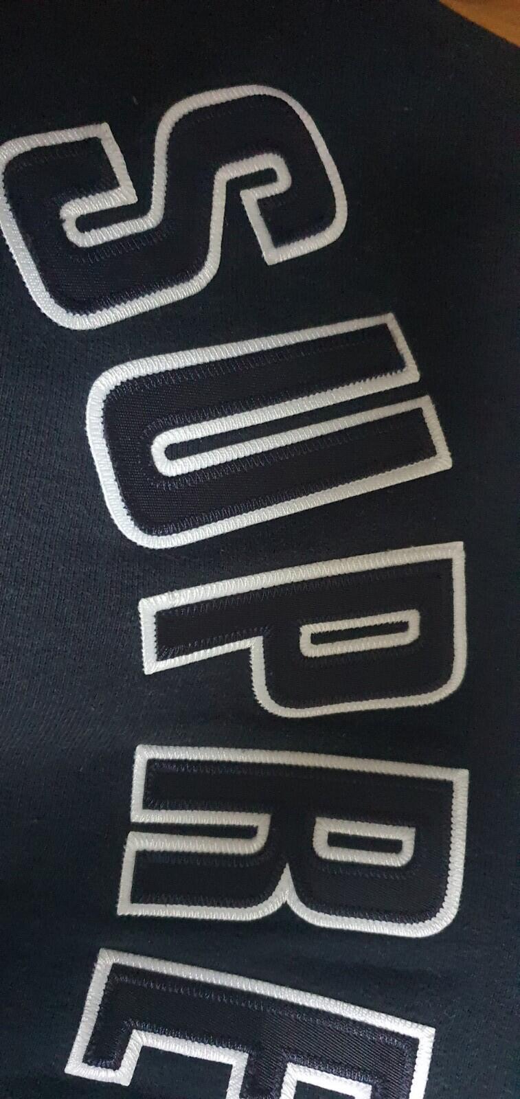 FW16 Supreme Color Blocked Arc Logo Hooded Sweatshirt Navy Size M