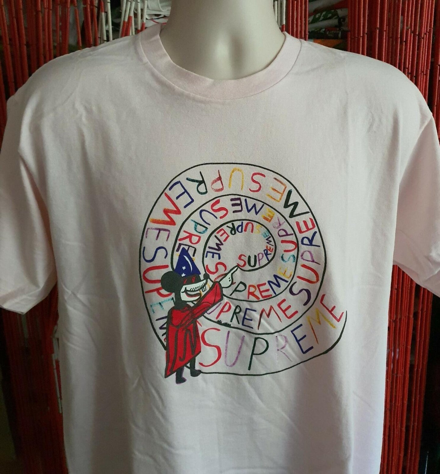 SS17 Supreme Joe Roberts Swirl pale pink Tee size XL T-shirt Mickey Mouse