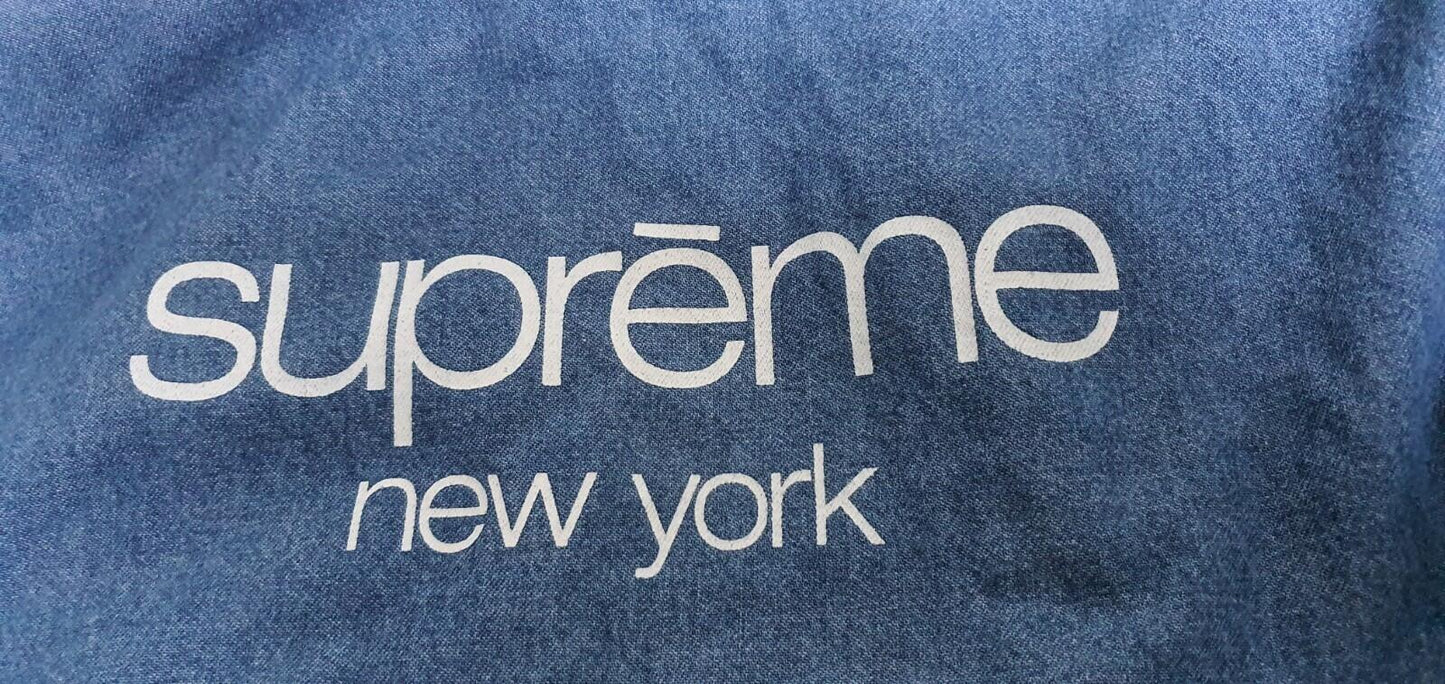 SS14 Supreme hooded denim parka size S small blue jacket Rare Vintage