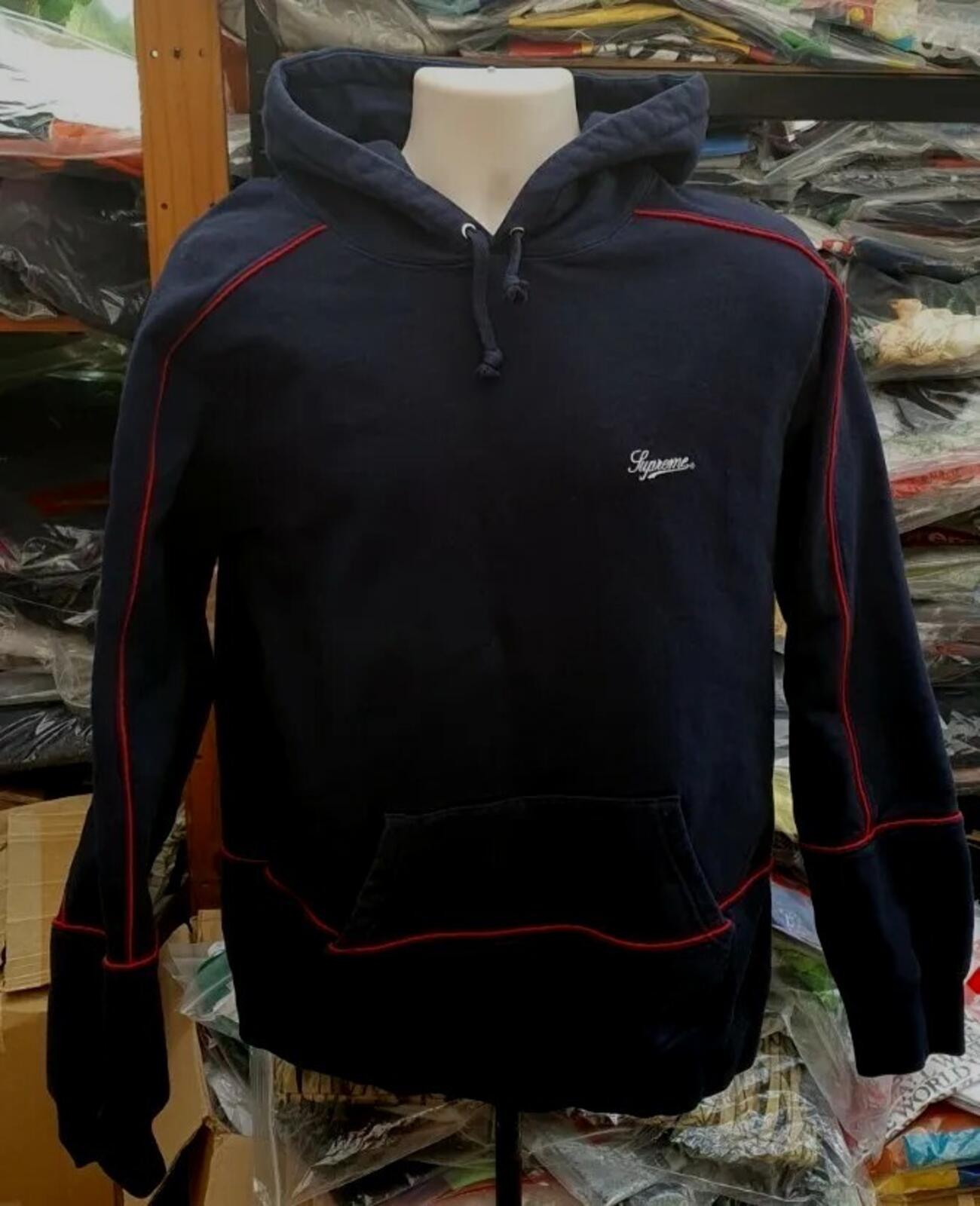 SS18 Supreme Piping Hooded Sweatshirt Navy Size L