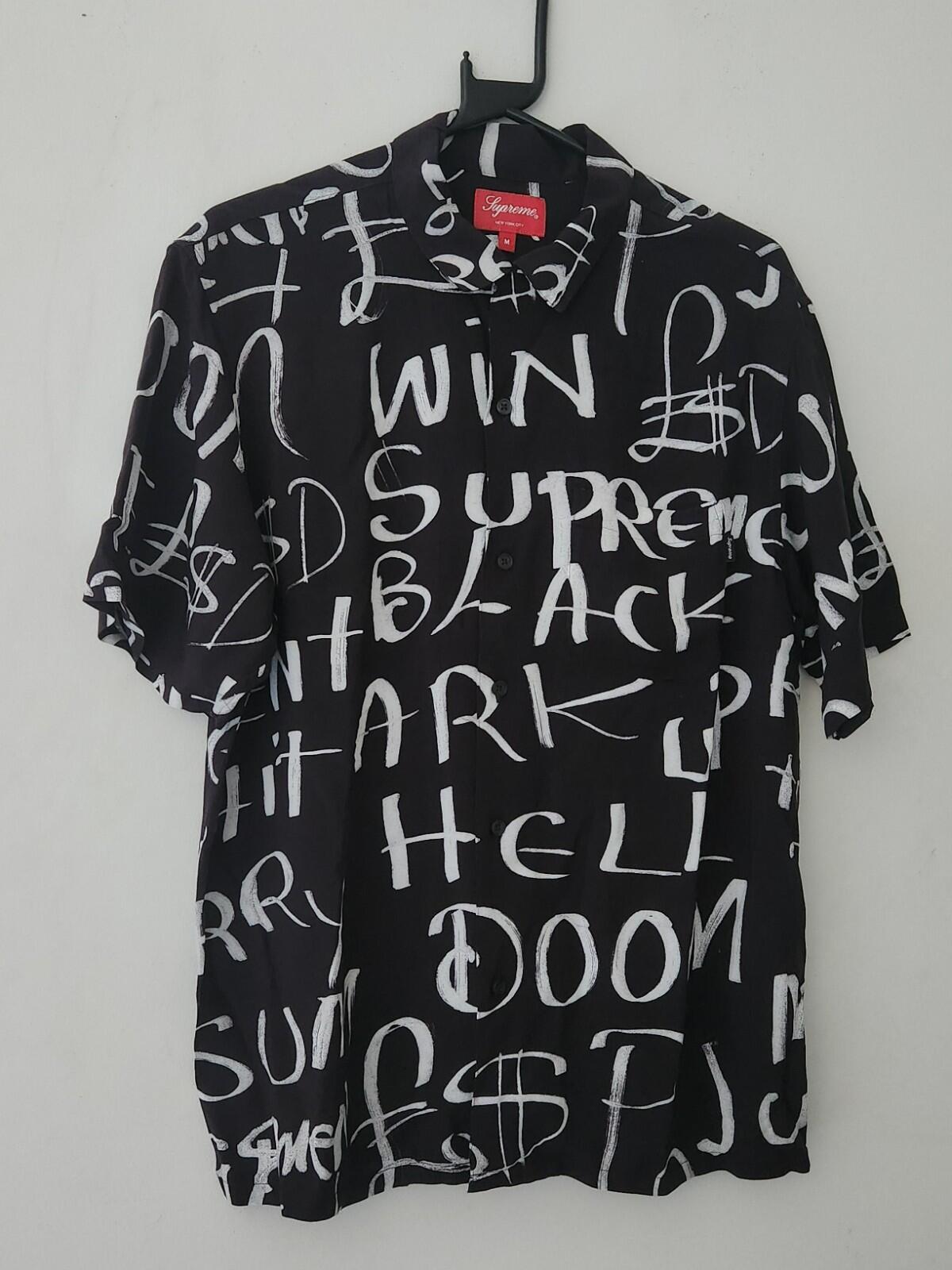 HW20 Supreme Black Arc Rayon S/S Hemd Schwarz Größe M Artwork von Scratch Perry