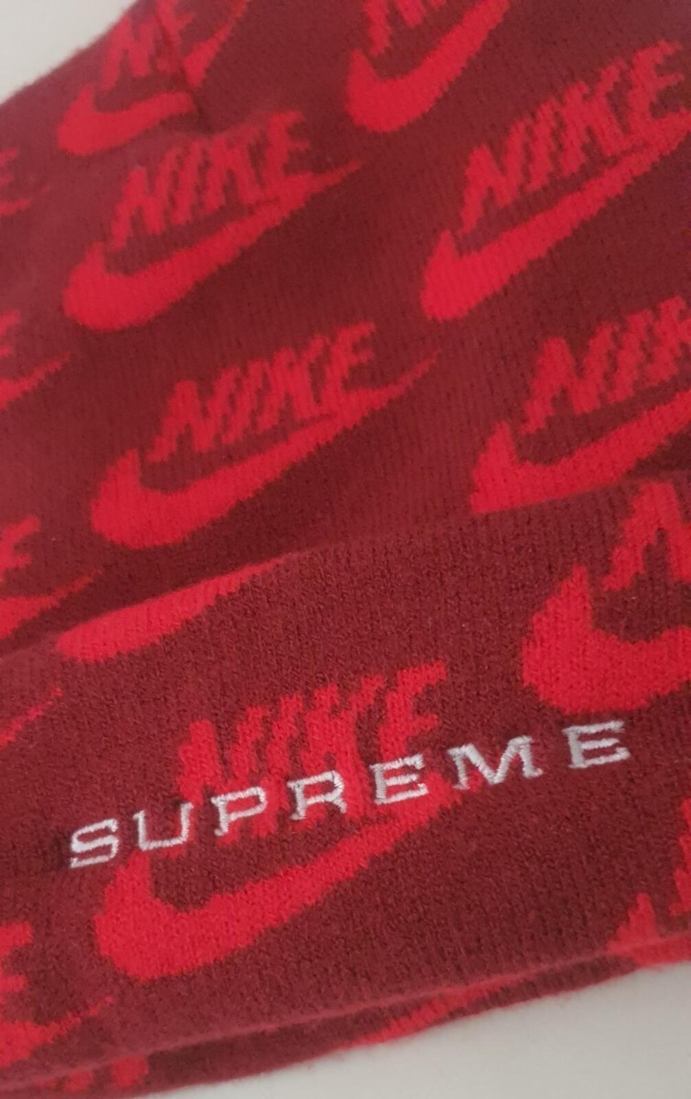 SS21 Supreme x Nike Jacquard Logos Beanie Red Hat