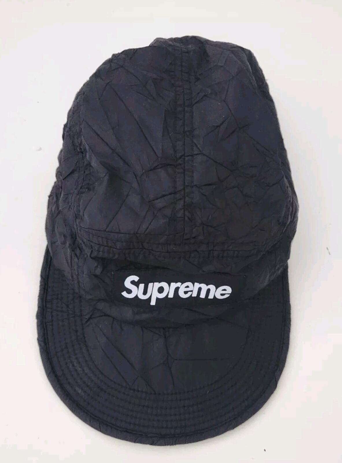FW15 Supreme Wrinkled Nylon Soft Bill Camp Cap Hat Black Box logo 2015 Vintage