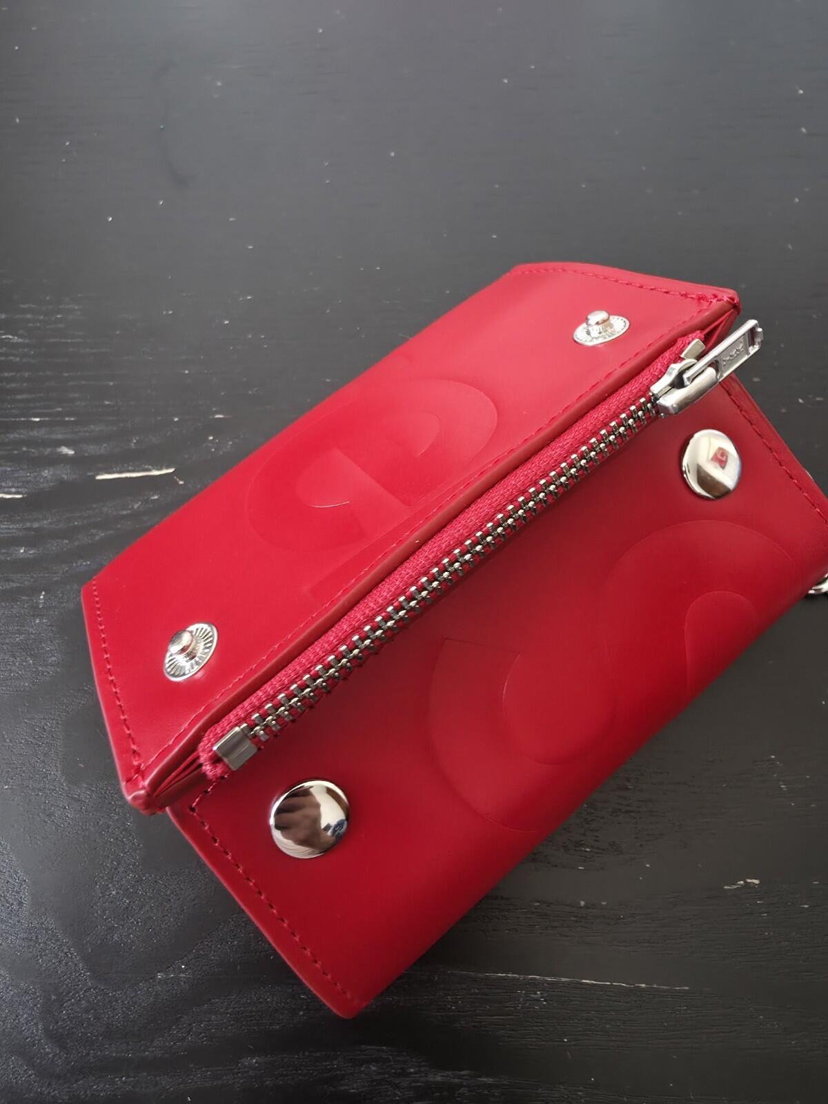 SS25 Supreme Lederketten-Geldbörse Rot