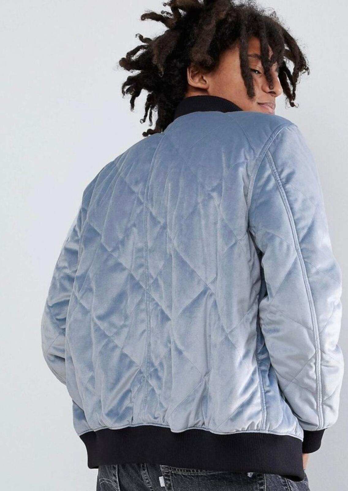 LEVI'S Line 8 Quilted Velvet Bomber Jacket Kano Blue Size S Small RRP £85