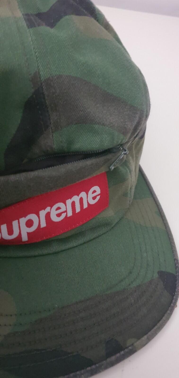 SS17 Supreme Front Panel Zip camp cap Woodland Camo Hat Red box logo