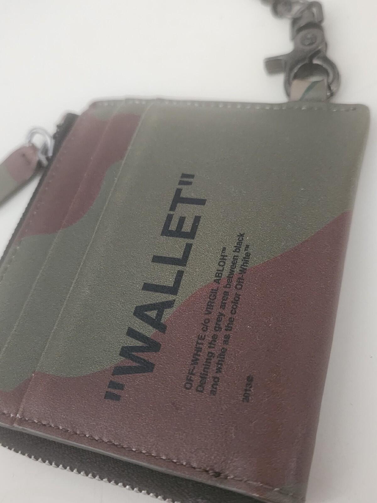 SS19 OFF-WHITE Camouflage Quote Chain Wallet RRP €225 Leather Made In Italy Bag