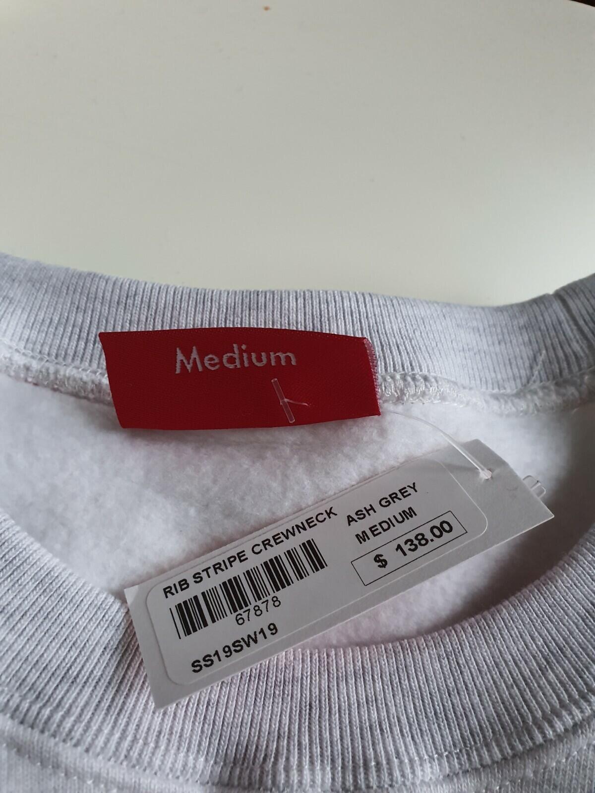 SS19 Supreme Rib Stripe Crewneck Ash Grey Size M