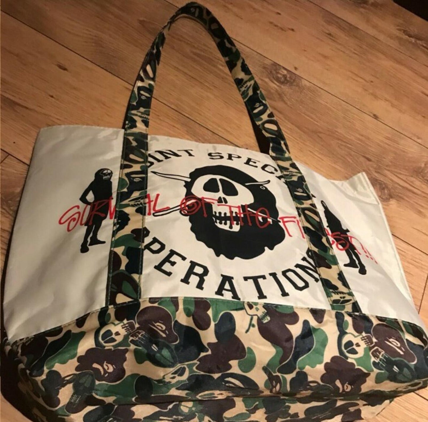 A BATHING APE x STUSSY tote bag Survival Of The Fittest Japan exclusive BAPE