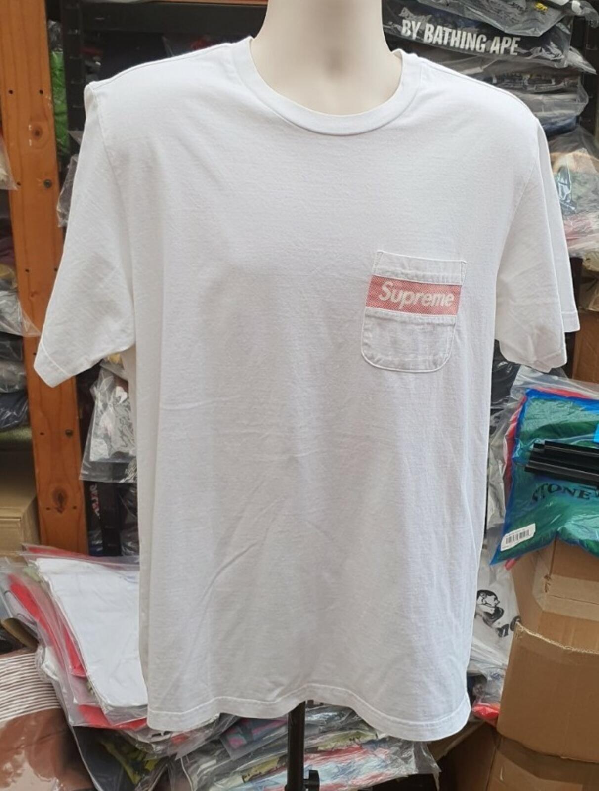 SS19 Supreme Mesh Stripe Pocket tee S/S Top size L Large white t-shirt box logo