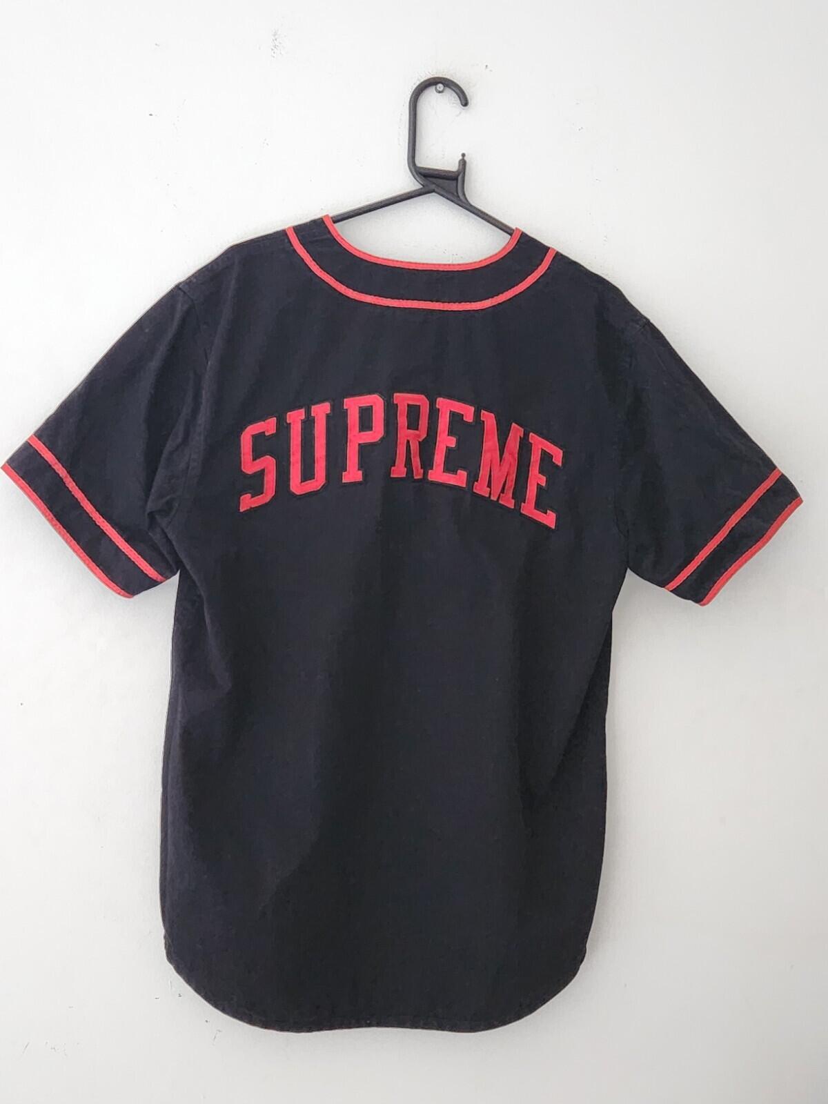 FW13 Supreme Baseball Shirt Chenille S logo Black L Large Jersey Vintage 2013