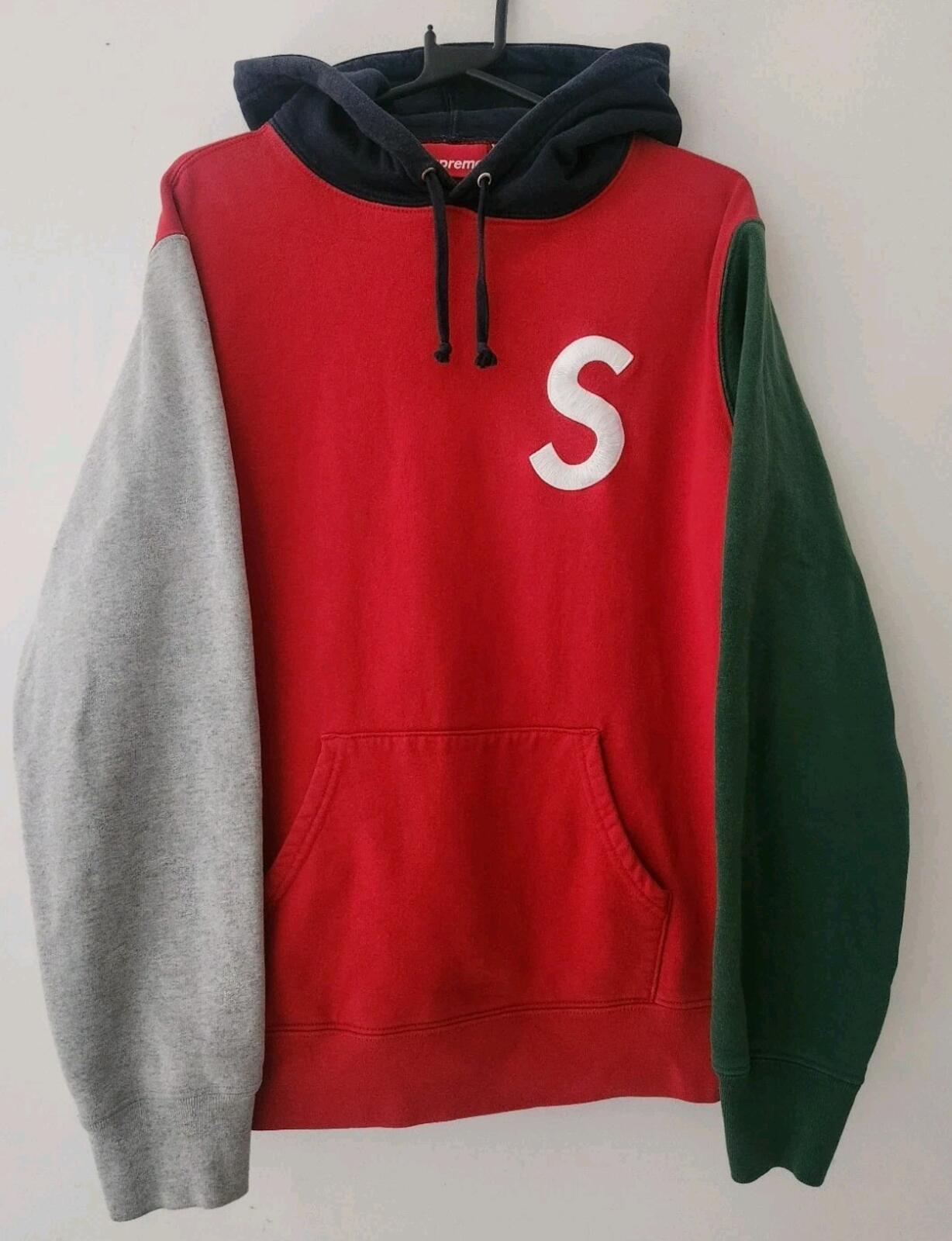 SS19 Supreme S Logo Colorblocked Hooded Sweatshirtsize M medium red hoodie