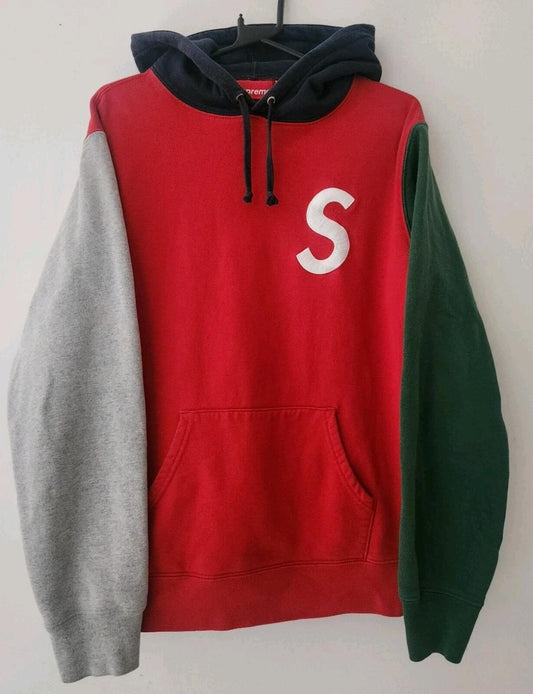 Sudadera con capucha color block Supreme S Logo SS19 talla M mediana roja