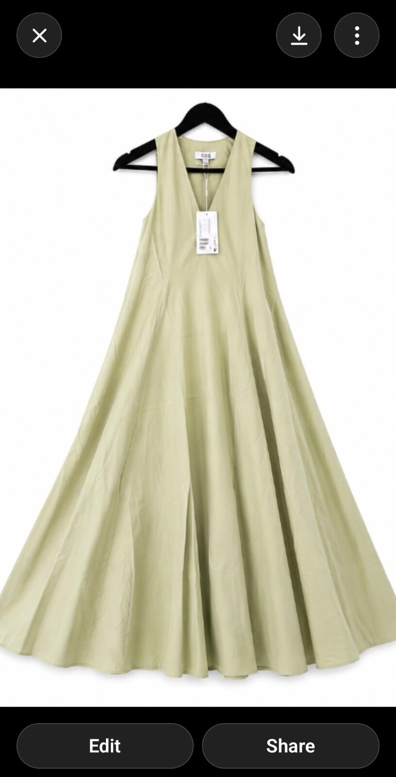 COS Voluminous V-Neck Maxi Dress Green Size Eur 34 UK 6 XS